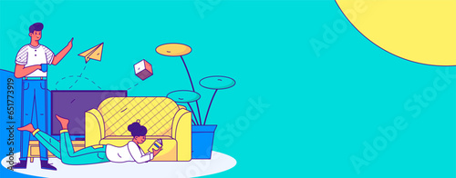 Home indoor character scene flat vector concept operation hand drawn illustration