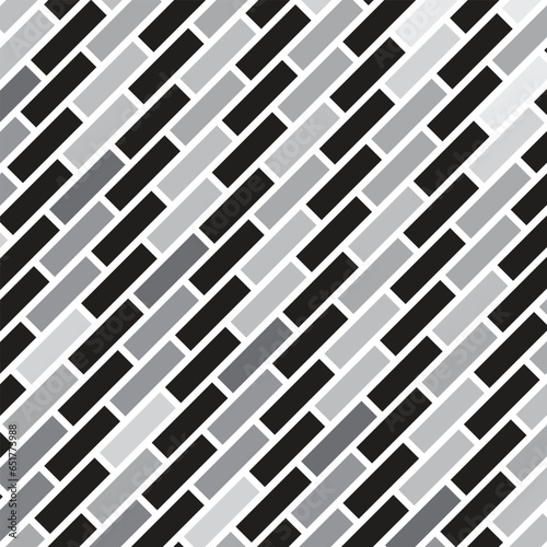 abstract geometric seamless black grey diagonal brick pattern art.