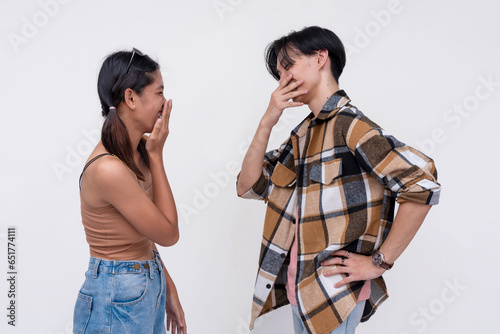 Fényképezés Two college students having a casual lighthearted conversation