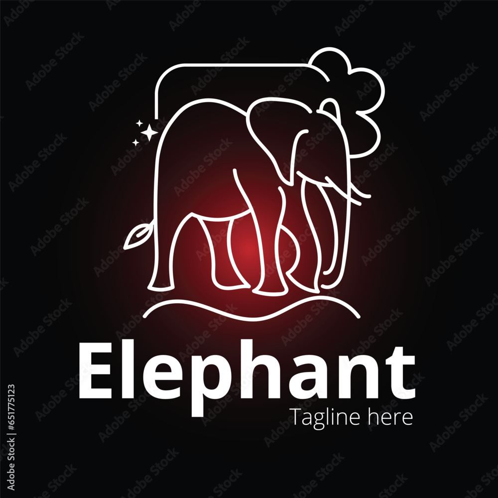 Elephant logo line art vector illustration on dark background with dummy text. Elephant logo line art vector illustration on dark background with dummy text.