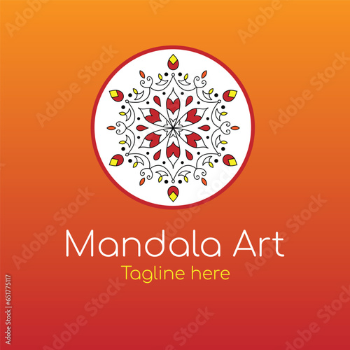 Decorative elegant abstract floral circle badge logo vector illustration with dummy text on colorful background.