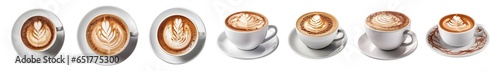 Set of Cup of latte, top view with transparent background