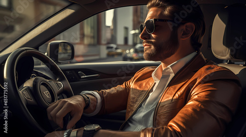 A luxury car driver enjoys the ride photo