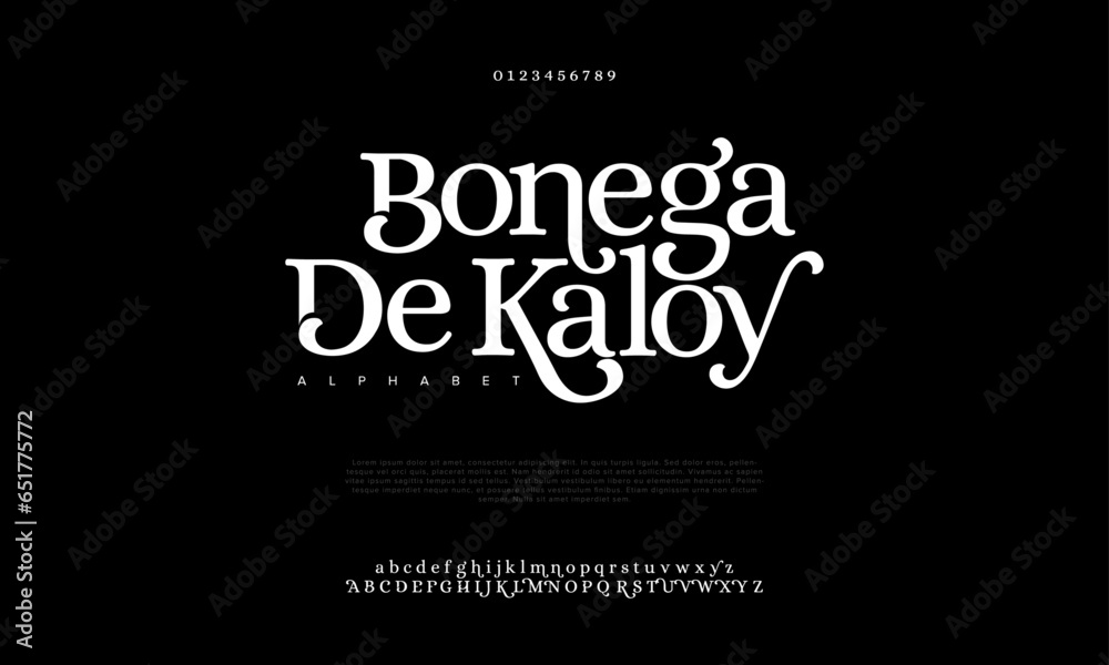 Bonegadekaloy premium luxury elegant alphabet letters and numbers. Elegant wedding typography classic serif font decorative vintage retro. Creative vector illustration Bonegadekaloy premium luxury elegant alphabet letters and numbers. Elegant wedding typography classic serif font decorative vintage retro. Creative vector illustration