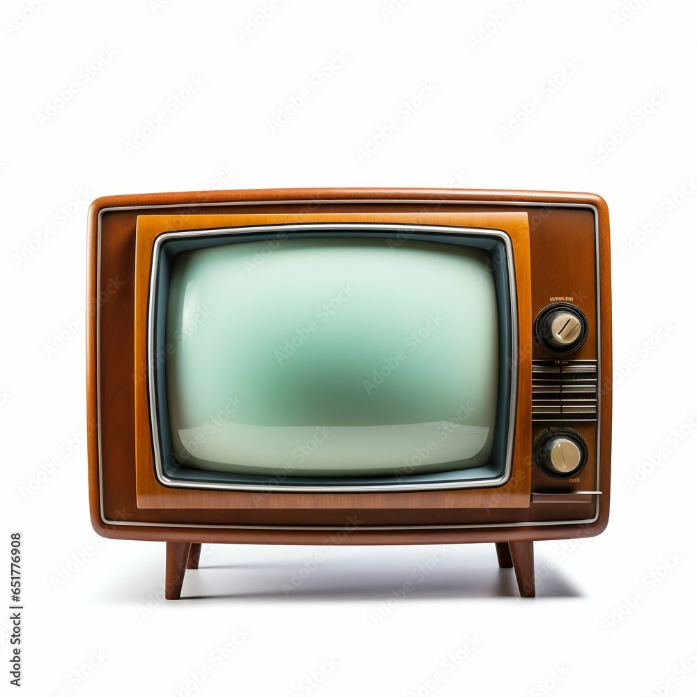Vintage Retro Television Displayed Isolated on White Background. Generative ai