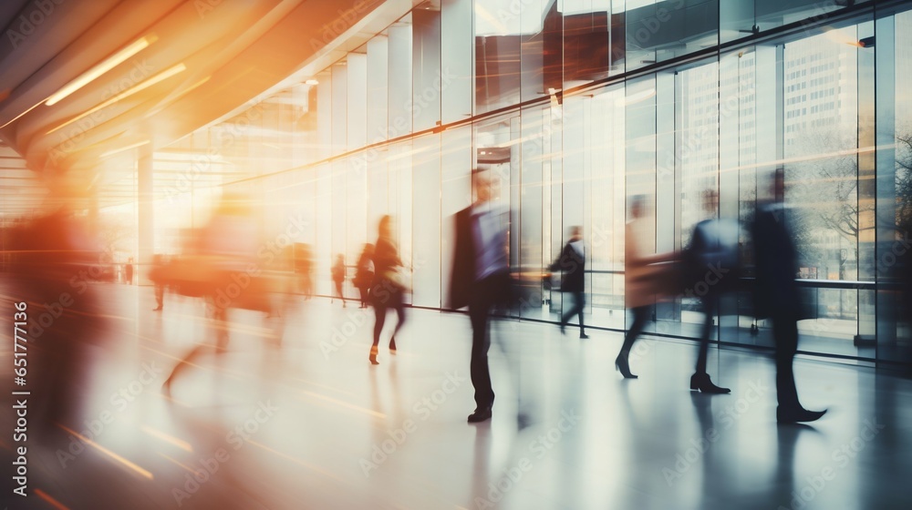 Business People Walking in Modern Office with Motion Blur Effect. Generative ai