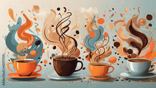 Celebrate International Coffee Day with a different flavors and aromas of coffee with a series of abstract illustrations. Image is generated with the use of an Artificial intelligence