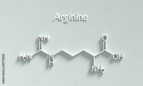 Arginine molecule amino acid chemical skeletal structural formula. 3D render