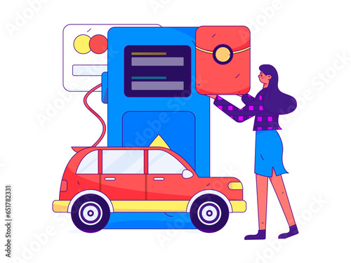 Vector Internet operation hand-drawn illustration of people getting discounts for refueling their cars