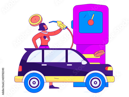 Vector Internet operation hand-drawn illustration of people getting discounts for refueling their cars