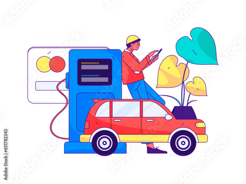 Vector Internet operation hand-drawn illustration of people getting discounts for refueling their cars