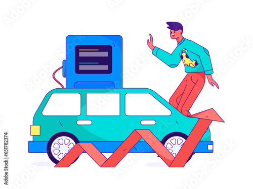 Vector Internet operation hand-drawn illustration of people getting discounts for refueling their cars