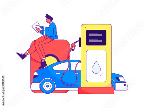 Vector Internet operation hand-drawn illustration of people getting discounts for refueling their cars