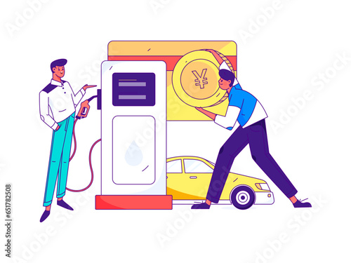 Vector Internet operation hand-drawn illustration of people getting discounts for refueling their cars