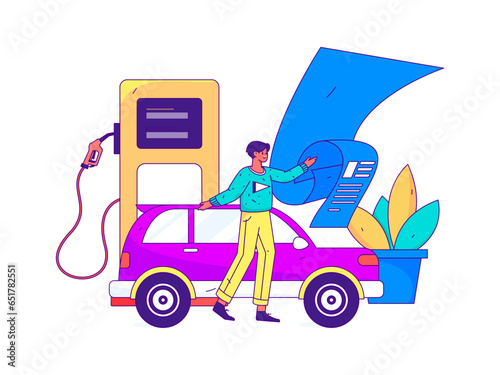 Vector Internet operation hand-drawn illustration of people getting discounts for refueling their cars