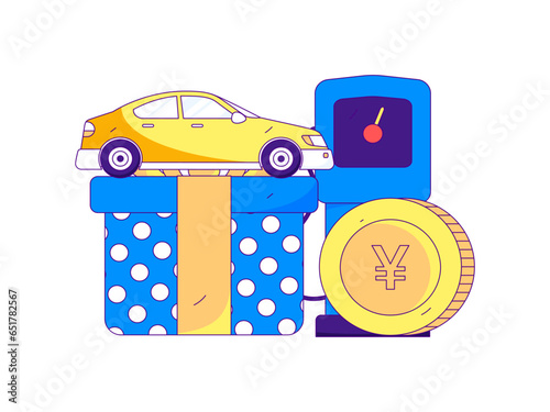 Vector Internet operation hand-drawn illustration of people getting discounts for refueling their cars
