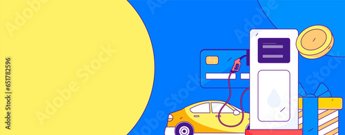 Vector Internet operation hand-drawn illustration of people getting discounts for refueling their cars