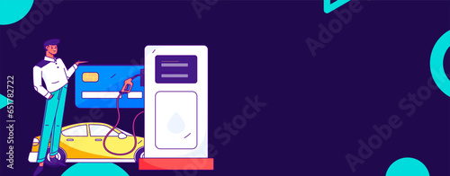 Vector Internet operation hand-drawn illustration of people getting discounts for refueling their cars