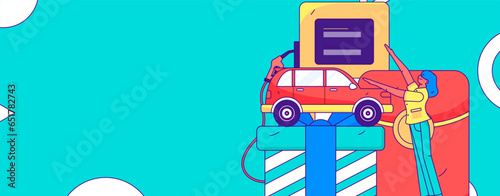 Vector Internet operation hand-drawn illustration of people getting discounts for refueling their cars