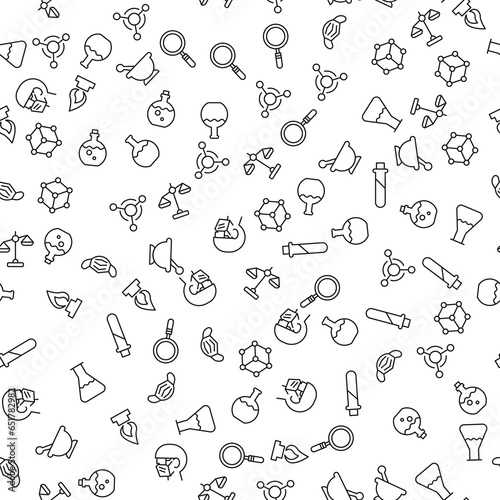 Chemist, Compound, Scales, Bulb, Magnifying glass, Loupe Seamless Pattern. Perfect for web sites, postcards, wrappers, stores, shops