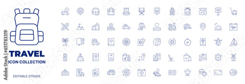 Travel icon collection. Thin line icon. Editable stroke. Editable stroke. Travel icons for web and mobile app.
