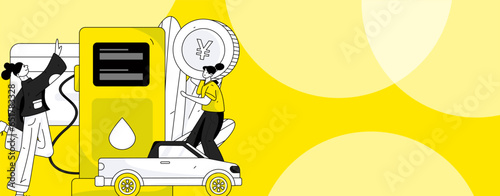 Vector Internet operation hand-drawn illustration of people getting discounts for refueling their cars