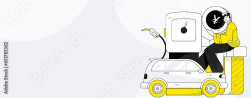 Vector Internet operation hand-drawn illustration of people getting discounts for refueling their cars