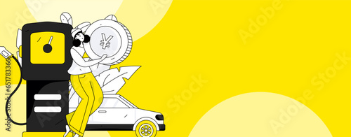 Vector Internet operation hand-drawn illustration of people getting discounts for refueling their cars