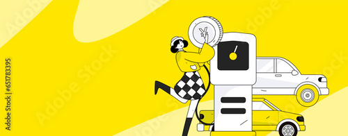 Vector Internet operation hand-drawn illustration of people getting discounts for refueling their cars