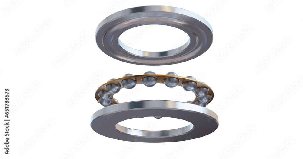 Thrust ball bearing, isolated on a plain background. Balls and cage separated from race and housing. Thrust ball bearing, isolated on a plain background. Balls and cage separated from race and housing.