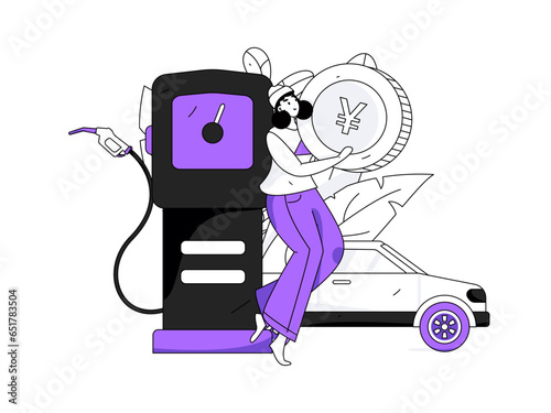 Vector Internet operation hand-drawn illustration of people getting discounts for refueling their cars