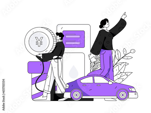 Vector Internet operation hand-drawn illustration of people getting discounts for refueling their cars