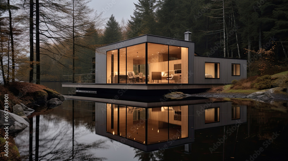 Minimalistic cabin blending into environment