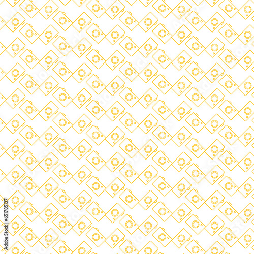 Digital png illustration of yellow cameras repeated on transparent background