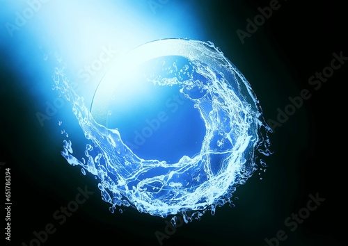 Fototapeta Naklejka Na Ścianę i Meble -  抽象的な水の輪と水しぶきの3dイラスト
