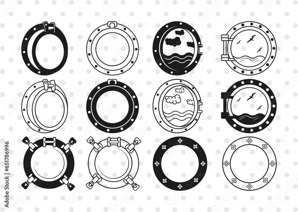 Vetor de Porthole Silhouette, Porthole SVG, Ship Porthole Svg, Ship