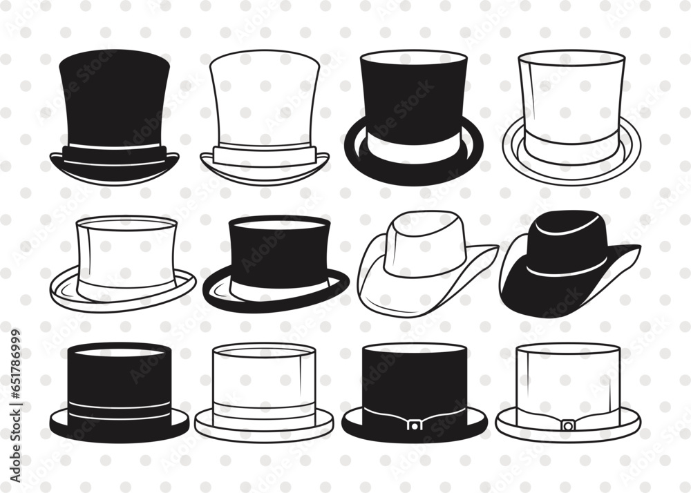 Top Hat Silhouette, Top Hat SVG, Fedora Hat Svg, Retro Hat Svg