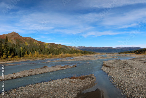 Teklanika River landscape in Denali National Park and Preserve  Alaska.