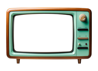 Retro Vintage old mint green TV set receiver cut out on transparent background