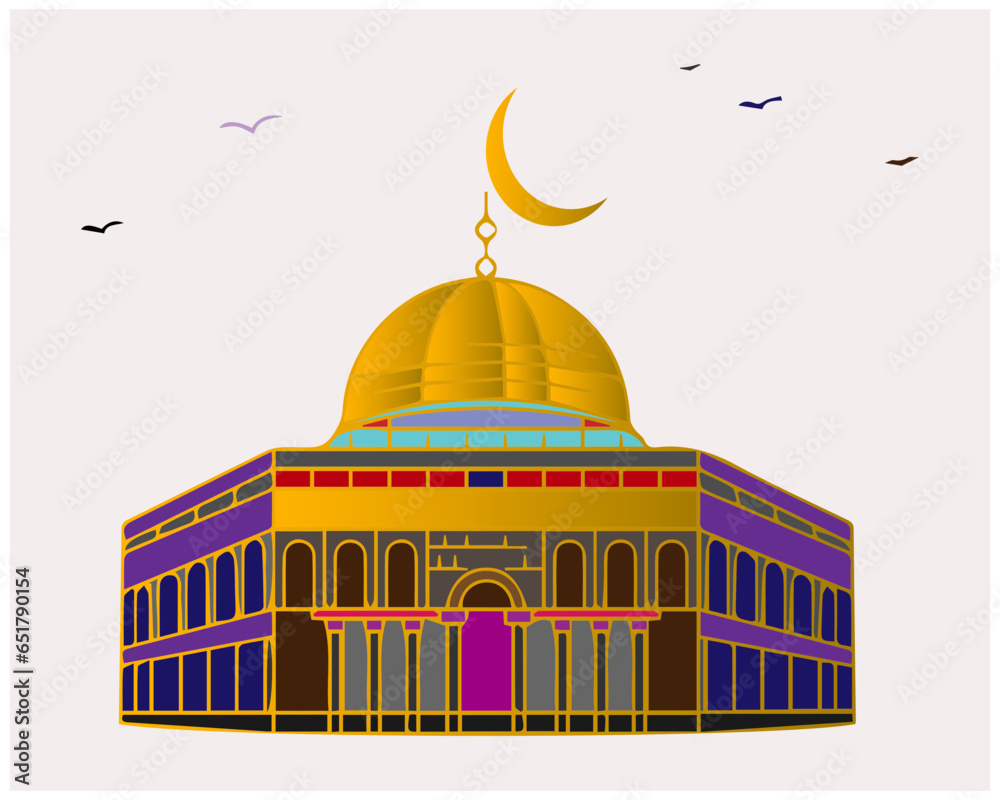 Obraz premium Islamic architecture. Modern Flat Elegant Islamic Mosque Building, Suitable for Illustration, And Other Graphic Related Assets.