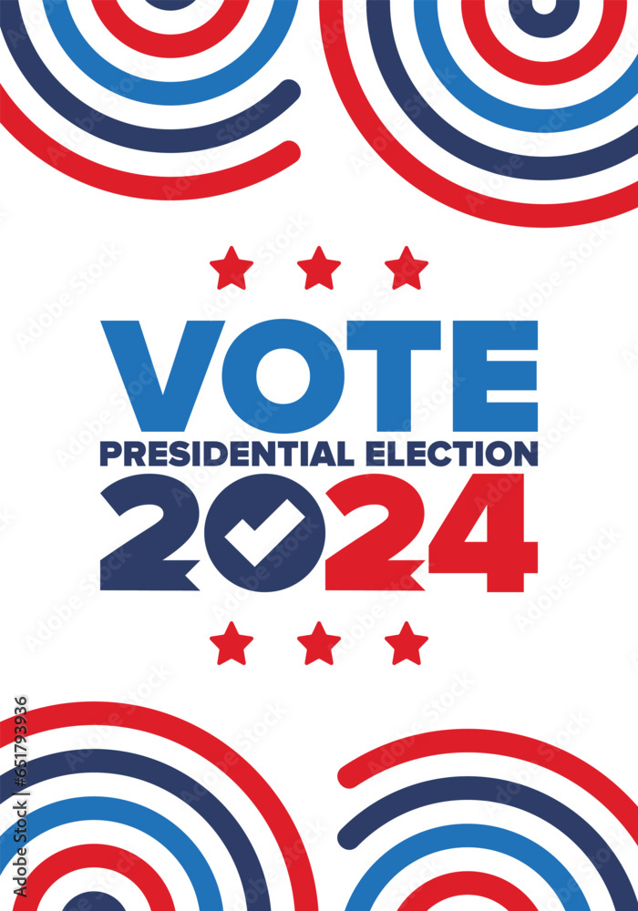 Fototapeta premium Presidential Election 2024 in United States. Vote day, November 5. US Election. Patriotic american element. Poster, card, banner and background. Vector illustration