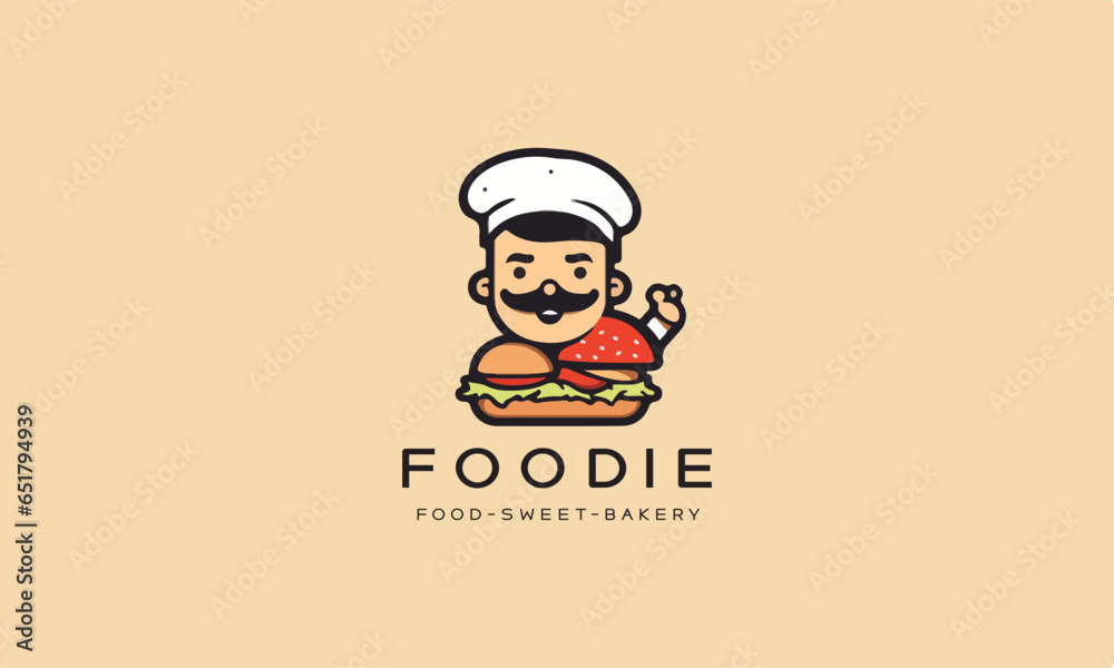 Chef with burger restaurant logo icon vector design