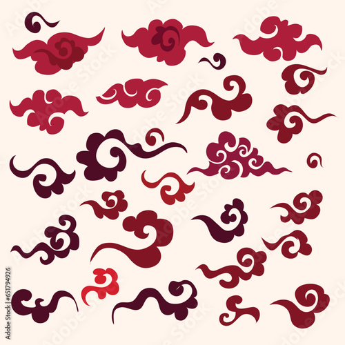 Japanese, Chinese Clouds set elements  Vector cute illustration