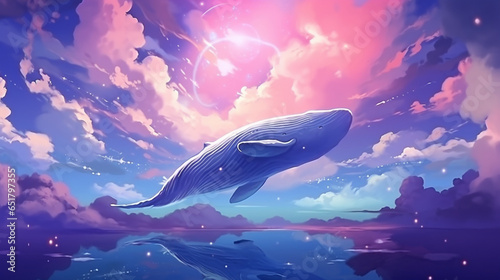 whale flying in purple clouds © Cezar