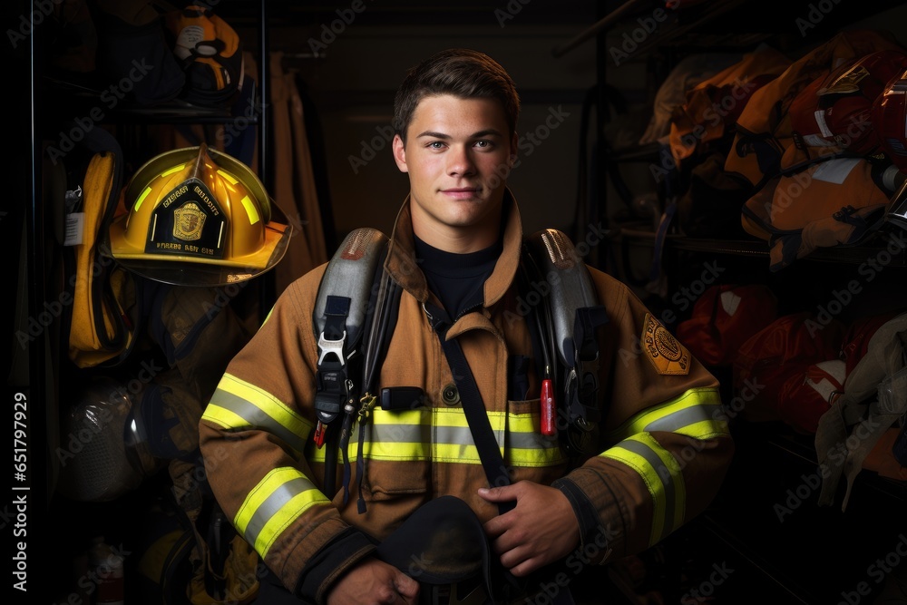 Fototapeta premium Portrait of a Caucasian Firefighter