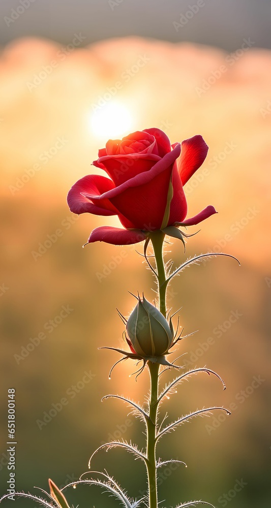 red rose in the morning