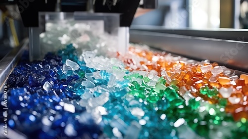 The process of recycling plastic into small plastic pellets.
