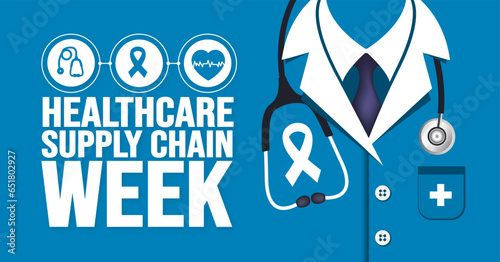 October is Healthcare Supply Chain Week background template. Holiday concept. background, banner, placard, card, and poster design template with text inscription and standard color.
