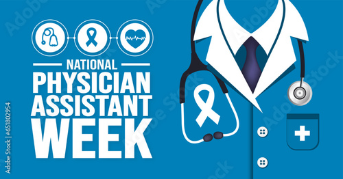 October is National Physician Assistant Week background template. Holiday concept. background, banner, placard, card, and poster design template with text inscription and standard color.