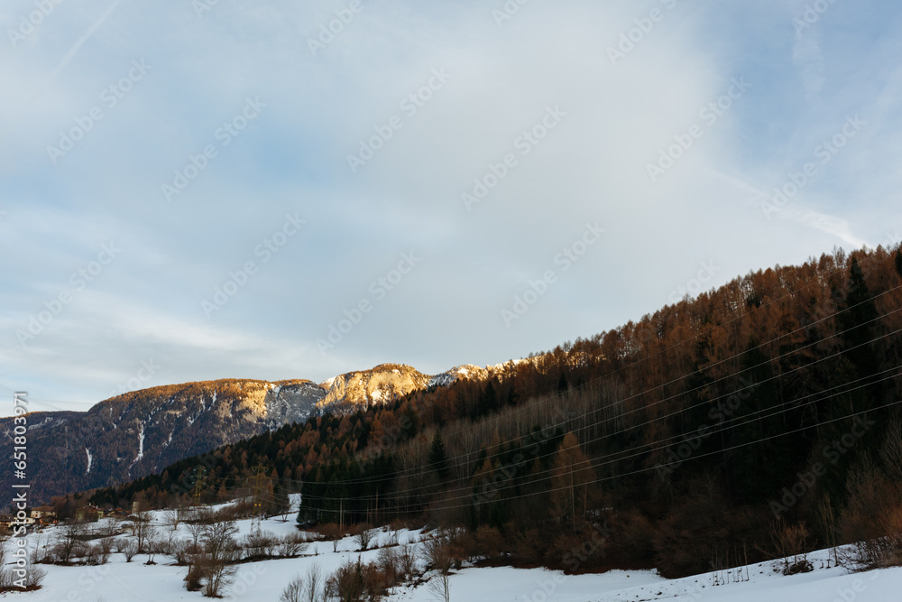 panoramic view of mountain, sky and snow